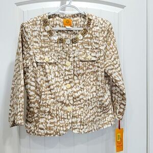 Ruby Rd. Snakeskin Jeweled Collarless Button Down Casual Blazer Jacket NWT 8
